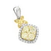 Unique 14K White Gold Designer White Yellow Diamond Women's Pendant By Luxurman