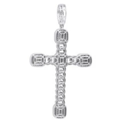 Unique 14K White Gold Large Cuban Link Cross Diamond Pendant For Men 2.5ct 3 Inch -Urban Jewels Shop unique 14k gold large cuban link cross diamond pendant for men 25ct 3 inch 803174 backwh