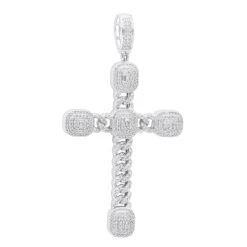 Unique 14K White Gold Large Cuban Link Cross Diamond Pendant For Men 2.5ct 3 Inch
