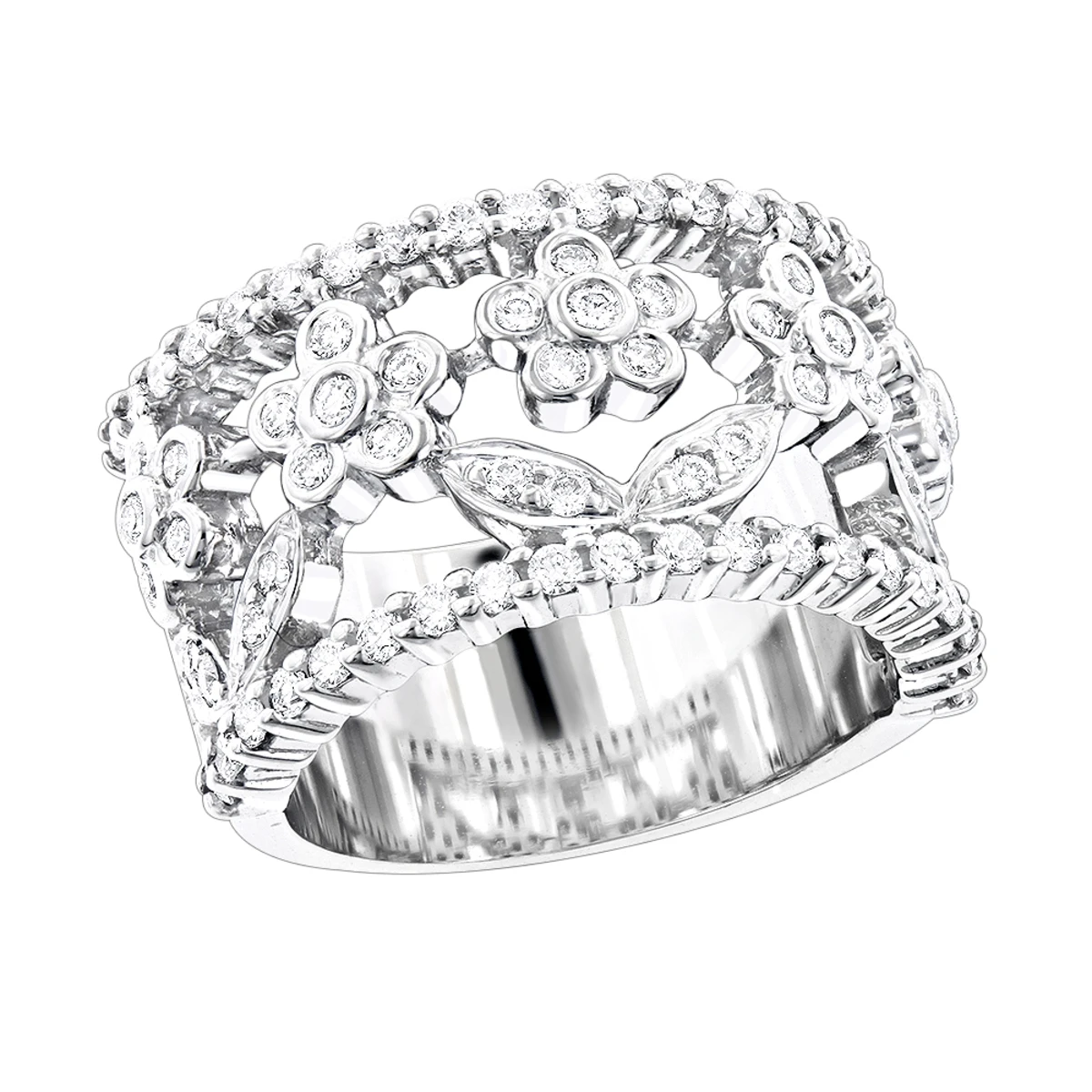 Unique 14K White Gold Round Diamond Flower Ring For Women By Luxurman 0.82ct 1 Unique 14K White Gold Round Diamond Flower Ring For Women By Luxurman 0.82ct