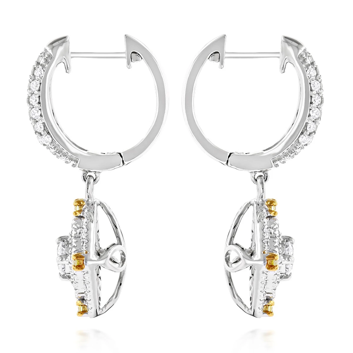 Unique 14K White Gold White And Yellow Diamond Earrings For Women Drop Design 4 Unique 14K White Gold White And Yellow Diamond Earrings For Women Drop Design - Image 4