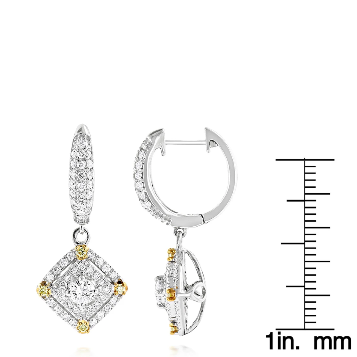 Unique 14K White Gold White And Yellow Diamond Earrings For Women Drop Design 6 Unique 14K White Gold White And Yellow Diamond Earrings For Women Drop Design - Image 6
