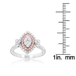 Unique 14K White Gold White Pink Diamond Ring For Women Marquise Hearts Design -Urban Jewels Shop unique 14k gold white pink diamond ring for women marquise hearts design ruler