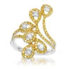 Unique 14K White Gold White Yellow Diamond Floral Ring For Women By Luxurman 1ct