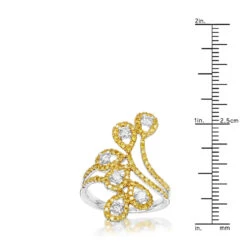 Unique 14K White Gold White Yellow Diamond Floral Ring For Women By Luxurman 1ct -Urban Jewels Shop unique 14k gold white yellow diamond floral ring for women by luxurman 1ct rulerwh
