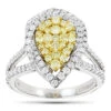 Unique 14K White Gold White Yellow Diamond Pear Shape Cluster Ring For Women 1.5c