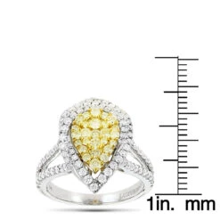 Unique 14K White Gold White Yellow Diamond Pear Shape Cluster Ring For Women 1.5c -Urban Jewels Shop unique 14k gold white yellow diamond pear shape cluster ring for women 15c ruler