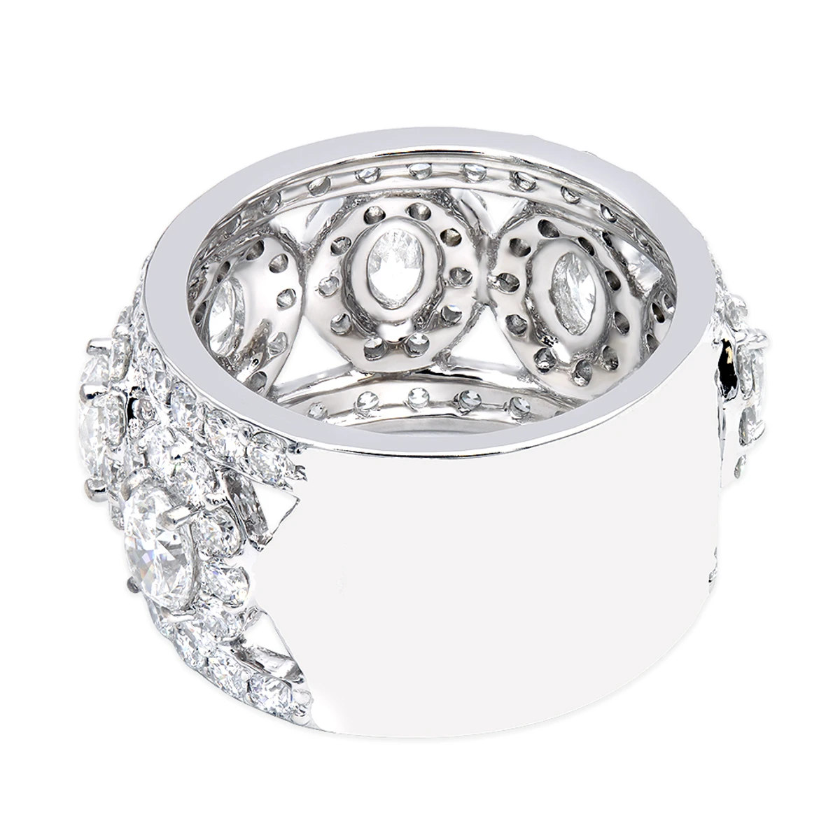 Unique 14K White Gold Wide Diamond Wedding Band 6.55ct Ladies Anniversary Ring 4 Unique 14K White Gold Wide Diamond Wedding Band 6.55ct Ladies Anniversary Ring - Image 4