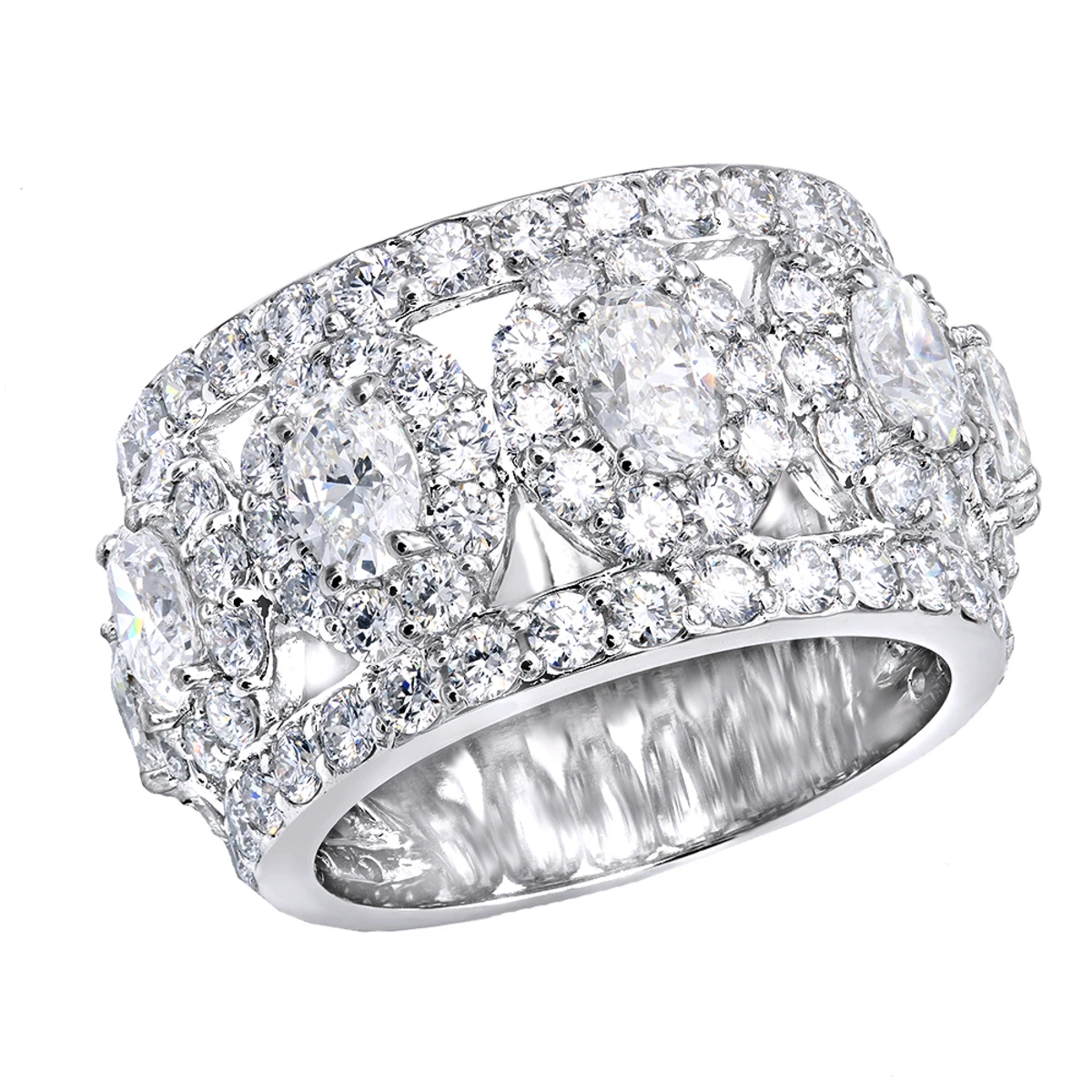 Unique 14K White Gold Wide Diamond Wedding Band 6.55ct Ladies Anniversary Ring 1 Unique 14K White Gold Wide Diamond Wedding Band 6.55ct Ladies Anniversary Ring
