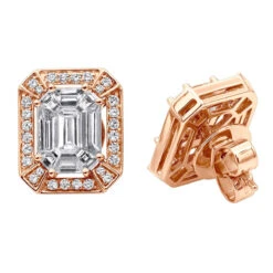 Unique 18K White Gold Emerald Cut Diamond Stud Earrings Halo Design 2.5ct 11 Unique 18K White Gold Emerald Cut Diamond Stud Earrings Halo Design 2.5ct -Urban Jewels Shop unique 18k gold emerald cut diamond stud earrings halo design 25ct 803202 rose