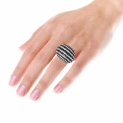 Unique 18K White Gold White & Black Diamond Cocktail Ring For Women Dome 19 Carats 10 Unique 18K White Gold White & Black Diamond Cocktail Ring For Women Dome 19 Carats -Urban Jewels Shop unique 18k gold white black diamond cocktail ring for women dome 19 carats 804020 bodwh