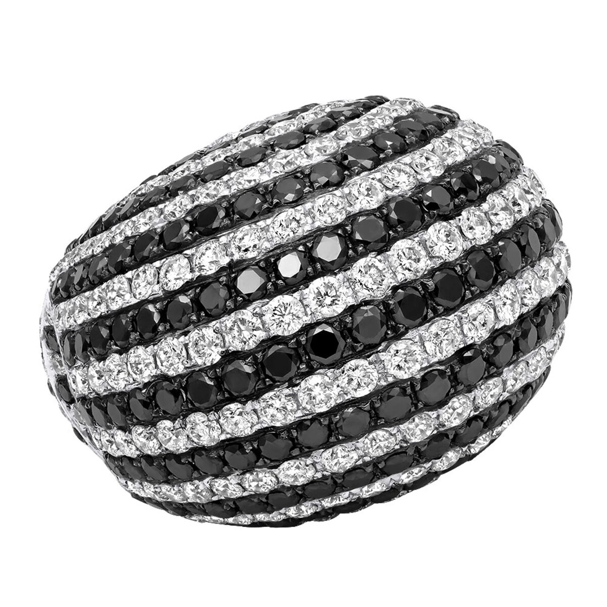 Unique 18K White Gold White & Black Diamond Cocktail Ring For Women Dome 19 Carats 1 Unique 18K White Gold White & Black Diamond Cocktail Ring For Women Dome 19 Carats