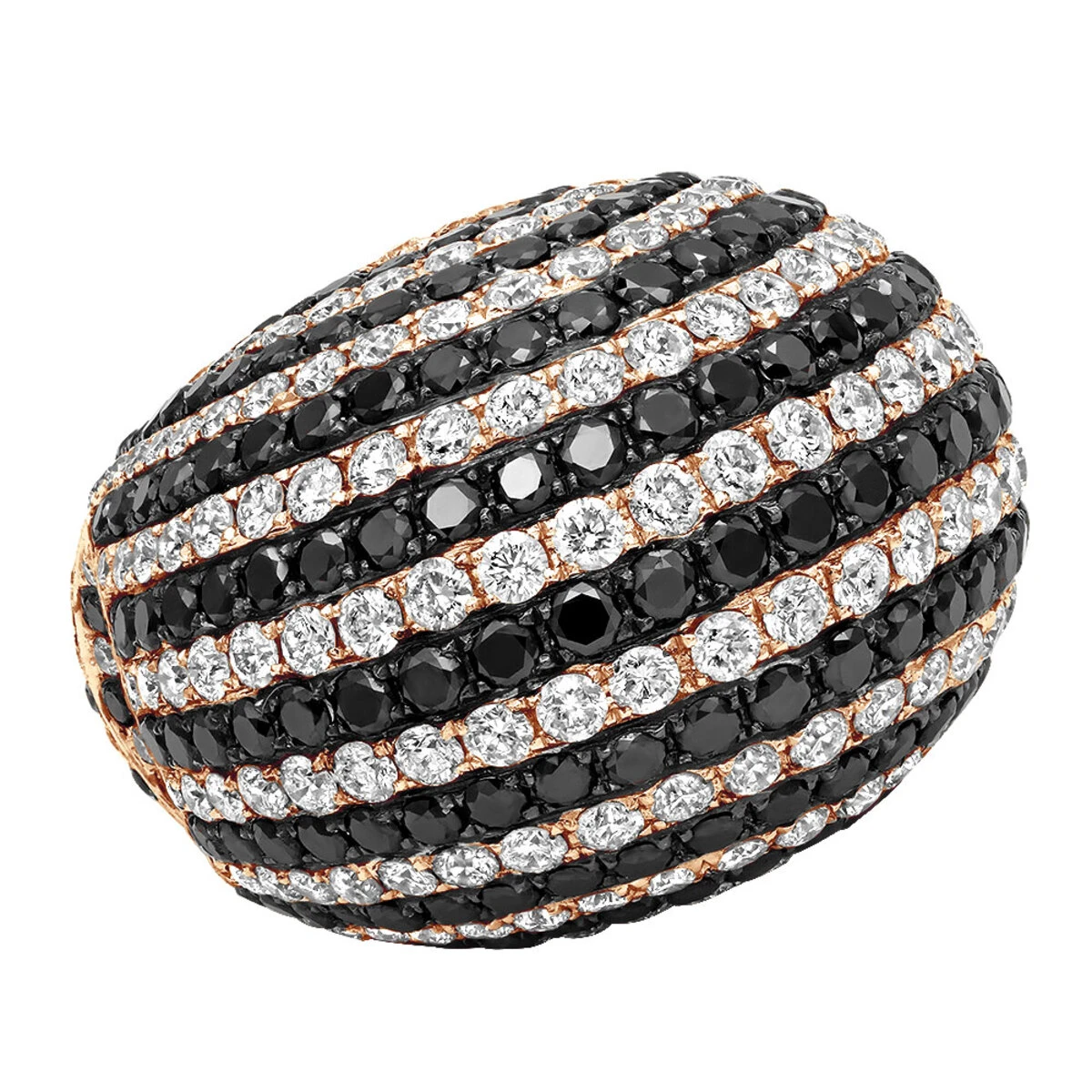 Unique 18K White Gold White & Black Diamond Cocktail Ring For Women Dome 19 Carats 3 Unique 18K White Gold White & Black Diamond Cocktail Ring For Women Dome 19 Carats - Image 3