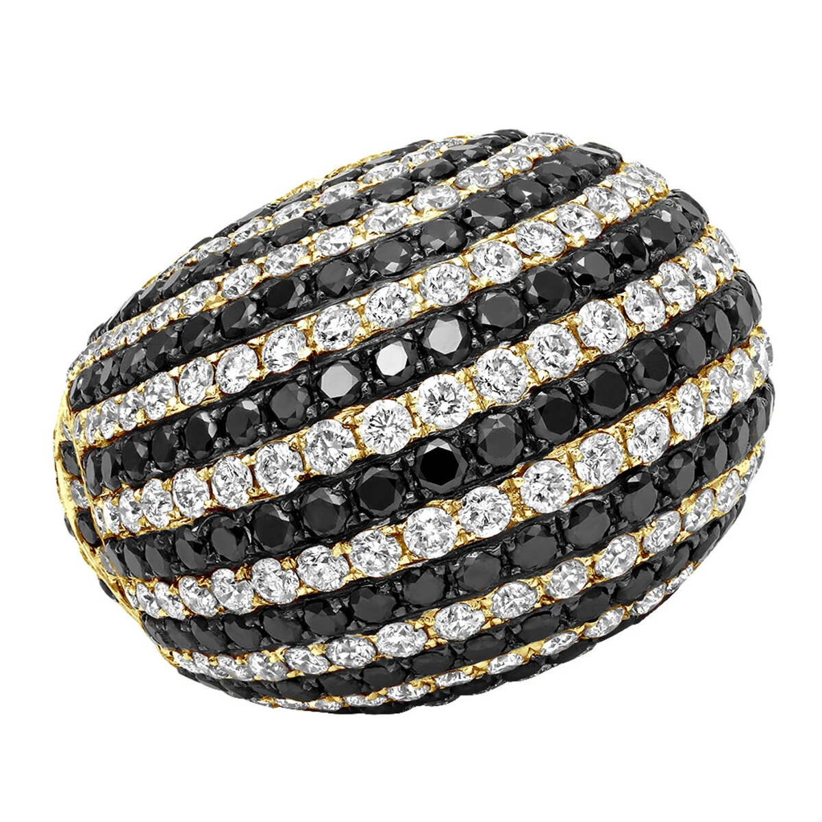 Unique 18K White Gold White & Black Diamond Cocktail Ring For Women Dome 19 Carats 2 Unique 18K White Gold White & Black Diamond Cocktail Ring For Women Dome 19 Carats - Image 2