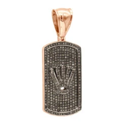 Unique 1ct Champagne Diamond Dog Tag Pendant With Crown 10K Rose Gold Iced Out Design