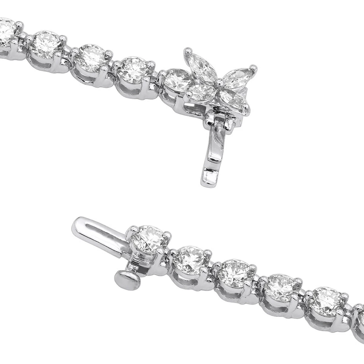 Unique 6 Carat VS Diamond Tennis Bracelet For Women 18K White Gold Flower Clasp 4 Unique 6 Carat VS Diamond Tennis Bracelet For Women 18K White Gold Flower Clasp - Image 4