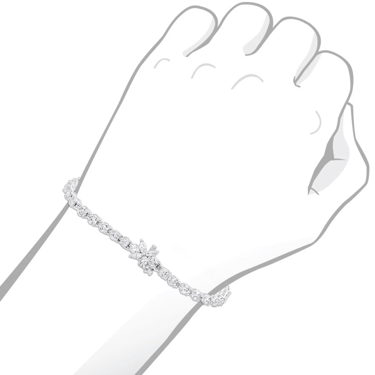 Unique 6 Carat VS Diamond Tennis Bracelet For Women 18K White Gold Flower Clasp 7 Unique 6 Carat VS Diamond Tennis Bracelet For Women 18K White Gold Flower Clasp - Image 7