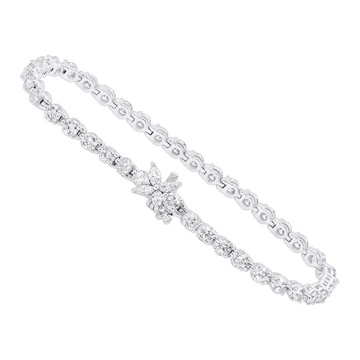 Unique 6 Carat VS Diamond Tennis Bracelet For Women 18K White Gold Flower Clasp 1 Unique 6 Carat VS Diamond Tennis Bracelet For Women 18K White Gold Flower Clasp