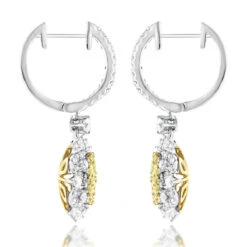 Unique Designer Ladies White Yellow Diamonds Flower Drop Earrings 14K White Gold -Urban Jewels Shop unique designer ladies white yellow diamonds flower drop earrings 14k gold backwh