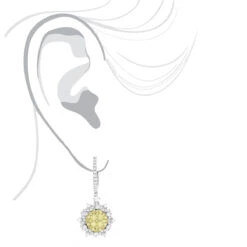 Unique Designer Ladies White Yellow Diamonds Flower Drop Earrings 14K White Gold -Urban Jewels Shop unique designer ladies white yellow diamonds flower drop earrings 14k gold bodwh