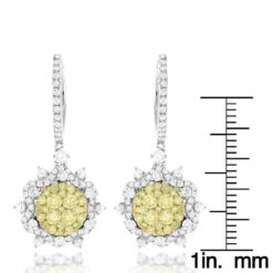 Unique Designer Ladies White Yellow Diamonds Flower Drop Earrings 14K White Gold -Urban Jewels Shop unique designer ladies white yellow diamonds flower drop earrings 14k gold rulerwh