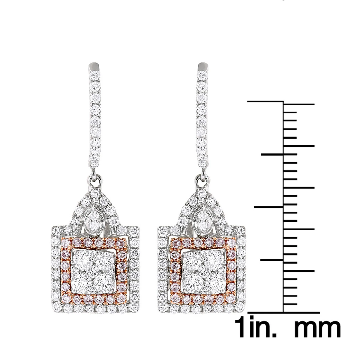 Unique Designer White And Pink Diamond Earrings For Women 14K Gold 1.75ct 6 Unique Designer White And Pink Diamond Earrings For Women 14K Gold 1.75ct - Image 6