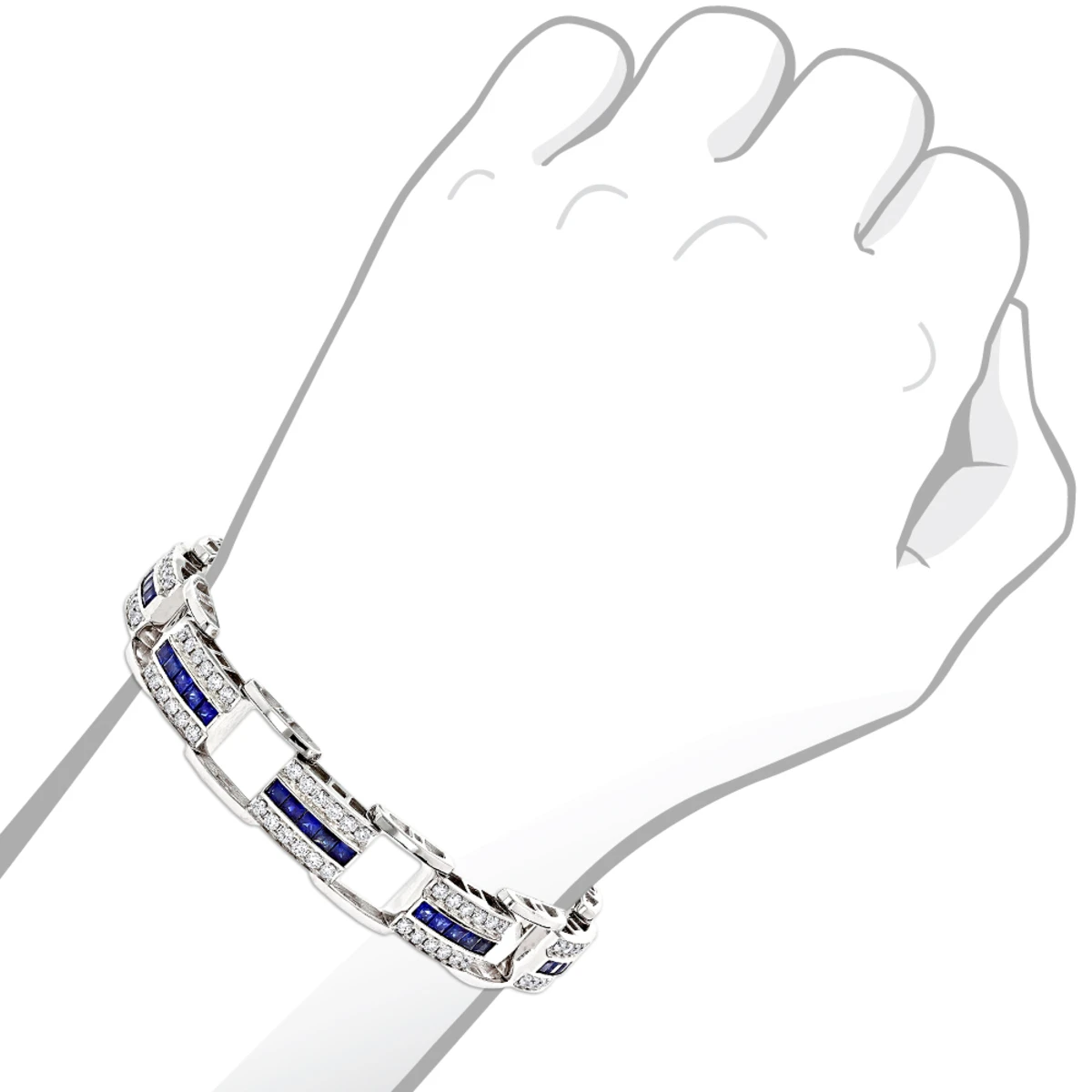 Unique Diamond And Sapphires Bracelet 14K White Gold 5 Unique Diamond And Sapphires Bracelet 14K White Gold - Image 5
