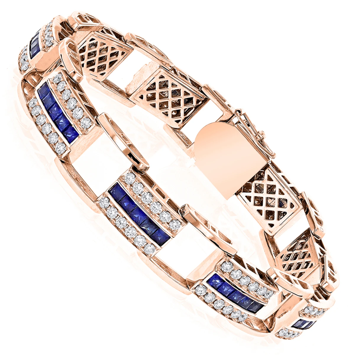 Unique Diamond And Sapphires Bracelet 14K White Gold 3 Unique Diamond And Sapphires Bracelet 14K White Gold - Image 3