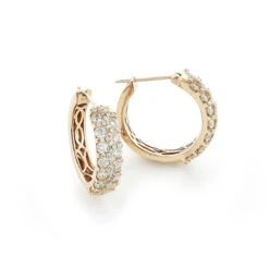 Unique 14K Yellow Gold Diamond Hoop Huggie Earrings 1.58ct