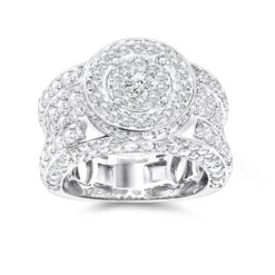 Unique Halo Diamond Engagement Ring 3.5ct 14K White Gold Round Cluster