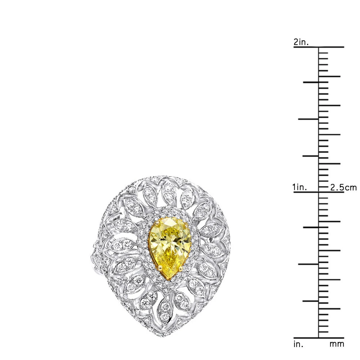 Unique 18K White Gold White & Pear Yellow Diamond Cocktail Ring For Women 8 Unique 18K White Gold White & Pear Yellow Diamond Cocktail Ring For Women - Image 8
