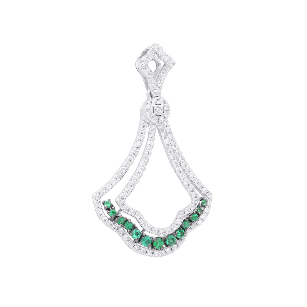 Unique Ladies 1.3 Carat Diamond And Emerald Pendant Necklace 14K White Gold 1 Unique Ladies 1.3 Carat Diamond And Emerald Pendant Necklace 14K White Gold