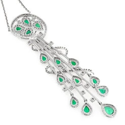 Unique Ladies Peridot Diamond Chandelier Teardrop Necklace 18K White Gold 3ct -Urban Jewels Shop unique ladies peridot diamond chandelier teardrop necklace in 18k gold 3ct backwh