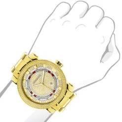 Unique Large Men's Diamond Watch 18k Yellow Gold Plated By Luxurman 0.12ct -Urban Jewels Shop unique large mens diamond watch 18k yellow gold plated by luxurman 012ct bod