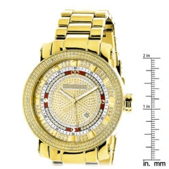 Unique Large Men's Diamond Watch 18k Yellow Gold Plated By Luxurman 0.12ct -Urban Jewels Shop unique large mens diamond watch 18k yellow gold plated by luxurman 012ct ruler