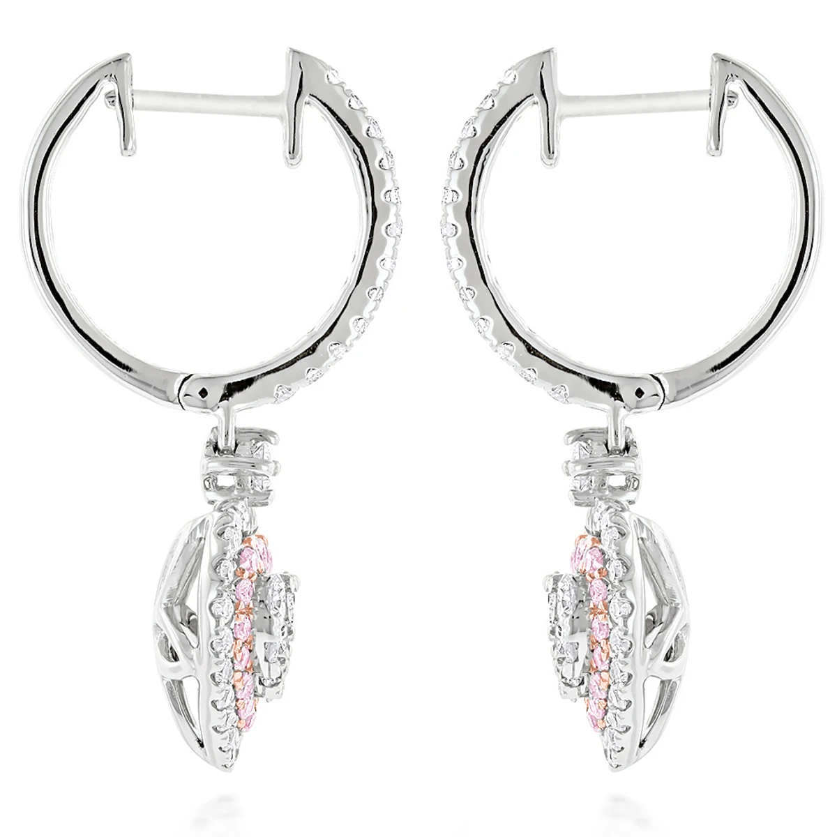 Unique Luxurman Drop Earrings White & Pink Diamond Heart Earrings 14K White Gold 4 Unique Luxurman Drop Earrings White & Pink Diamond Heart Earrings 14K White Gold - Image 4