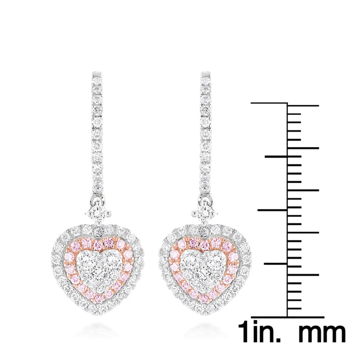Unique Luxurman Drop Earrings White & Pink Diamond Heart Earrings 14K White Gold 6 Unique Luxurman Drop Earrings White & Pink Diamond Heart Earrings 14K White Gold - Image 6