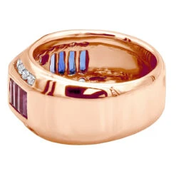 Unique Men's Diamond Ring W Rubies And Sapphires 18K White Gold Statement Ring -Urban Jewels Shop unique mens diamond ring w rubies and sapphires 18k gold statement ring 000999 back rose