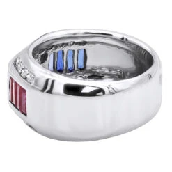 Unique Men's Diamond Ring W Rubies And Sapphires 18K White Gold Statement Ring -Urban Jewels Shop unique mens diamond ring w rubies and sapphires 18k gold statement ring 000999 back white 1669662188