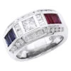 Unique Men's Diamond Ring W Rubies And Sapphires 18K White Gold Statement Ring