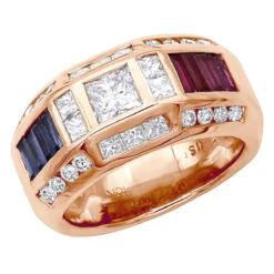 Unique Men's Diamond Ring W Rubies And Sapphires 18K White Gold Statement Ring -Urban Jewels Shop unique mens diamond ring w rubies and sapphires 18k gold statement ring 000999 rose 1669662188