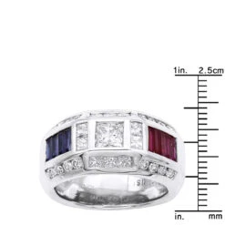 Unique Men's Diamond Ring W Rubies And Sapphires 18K White Gold Statement Ring -Urban Jewels Shop unique mens diamond ring w rubies and sapphires 18k gold statement ring 000999 ruler white