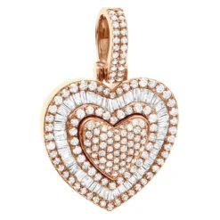 Large Ladies Unique Round Baguette Diamond Heart Shape Pendant 2 Carat 14K Yellow Gold -Urban Jewels Shop unique oversized round and baguette diamond heart pendant 2 carat 14k gold 803235 rose