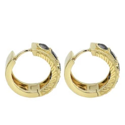 Unique Diamond Hoop Earrings Large Black Diamond Huggies 14K Yellow Gold 3ct -Urban Jewels Shop unique small diamond hoop earring black diamond huggies in 14k gold 085ct 4 backye