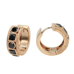 Unique Diamond Hoop Earrings Large Black Diamond Huggies 14K Yellow Gold 3ct -Urban Jewels Shop unique small diamond hoop earring black diamond huggies in 14k gold 085ct 4 ro