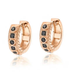 Unique Small Diamond Hoop Earring: Black Diamond Huggies 14K Yellow Gold 0.85ct 8 Unique Small Diamond Hoop Earring: Black Diamond Huggies 14K Yellow Gold 0.85ct -Urban Jewels Shop unique small diamond hoop earring black diamond huggies in 14k gold 085ct ro