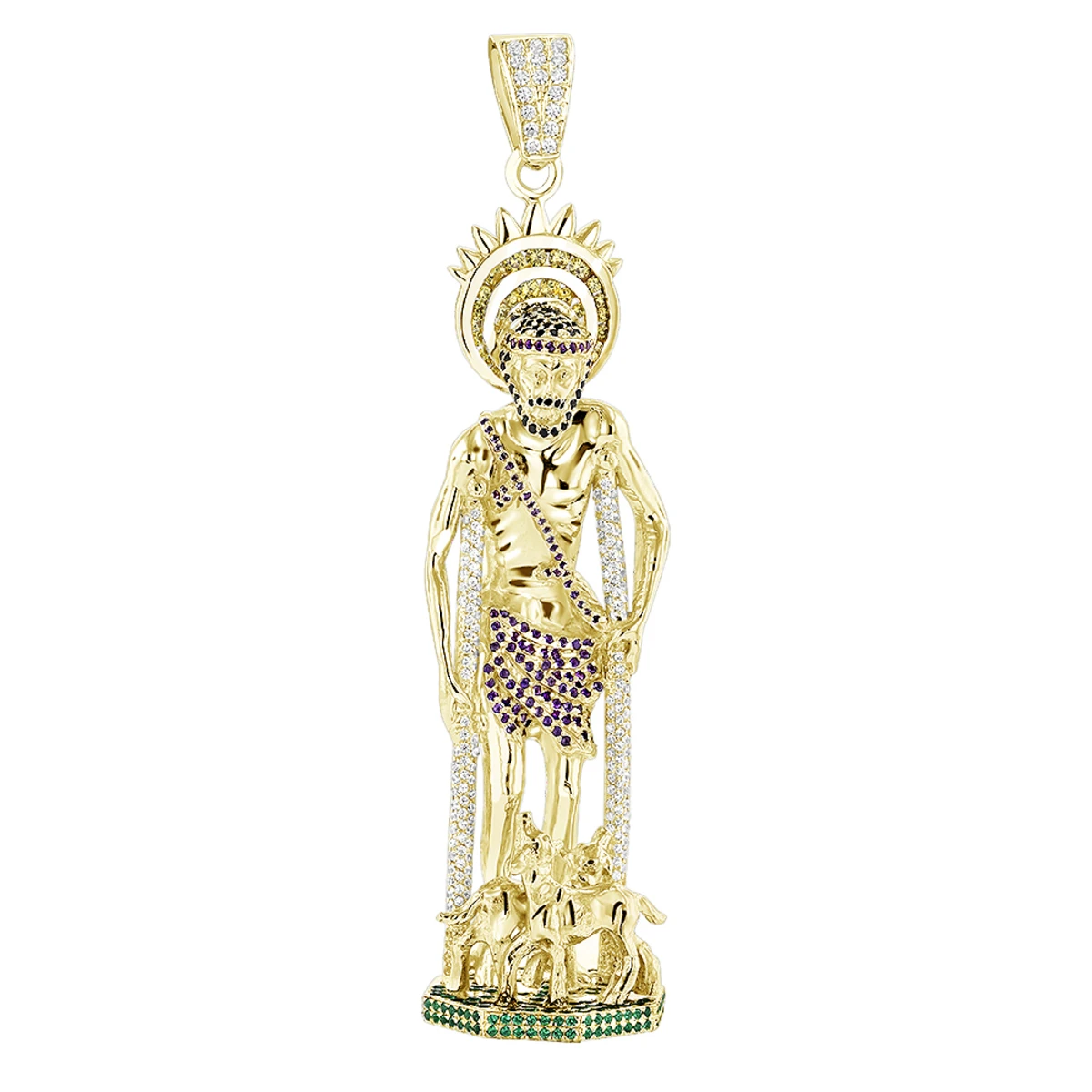 Unique Sterling Silver Saint Lazarus On Crutches With Dogs Statue Pendant 2 Unique Sterling Silver Saint Lazarus On Crutches With Dogs Statue Pendant - Image 2