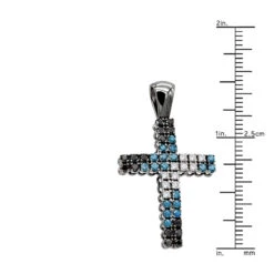 Unique White Blue Black Diamond Cross Pendant 1.5ct 10K Black Plated Gold -Urban Jewels Shop unique white blue black diamond cross pendant 15ct in 10k black gold ruler