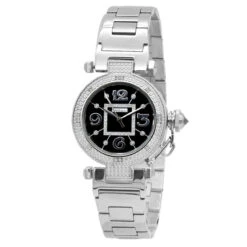 Unique White JoJino Real Diamond Watch For Women 0.12ct Black Dial