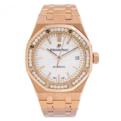 Unisex Diamond Watch Audemars Piguet Royal Oak 18K Gold 37mm White Dial